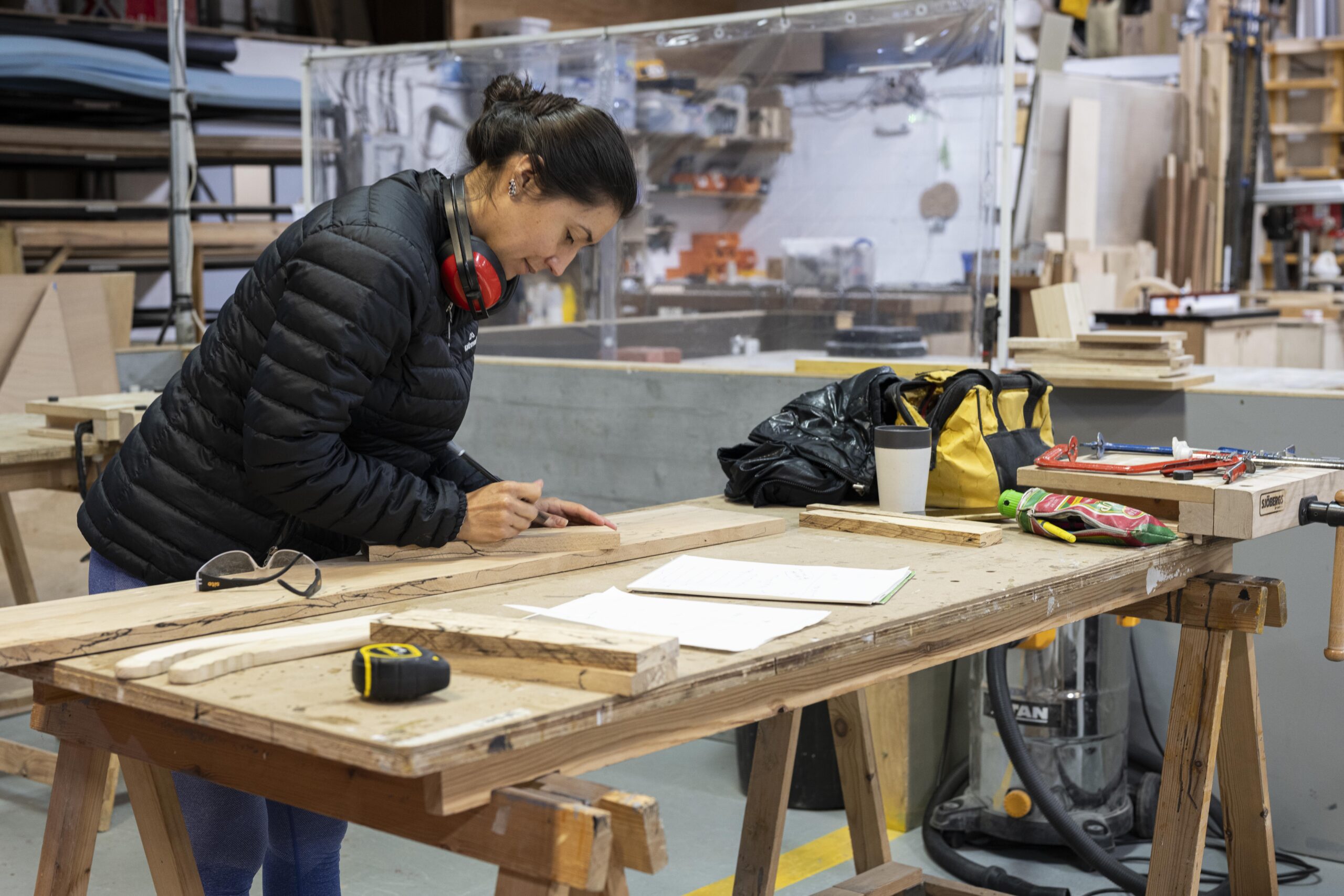 PAYG member working on a woodworking project at Edinburgh Open Workshop