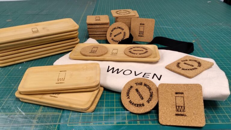 Selection of small batch promotional products created by EOW for Woven Whisky